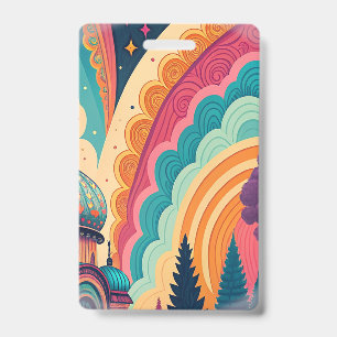 Vibrant Retro Rainbow Event Badge – Customizable