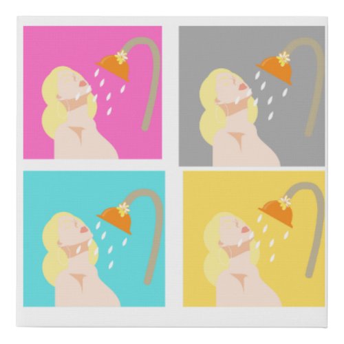 Vibrant Retro Shower Girl Pop Art Faux Canvas Print