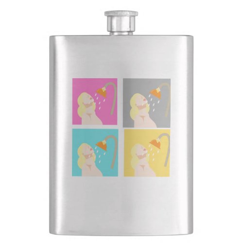 Vibrant Retro Shower Girl Pop Art Flask