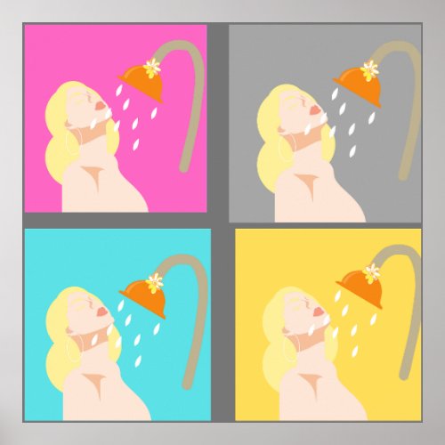 Vibrant Retro Shower Girl Pop Art Poster