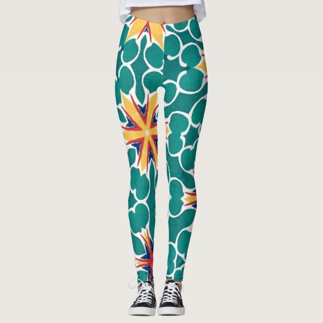 Vibrant Retro Starburst Geometric Pattern Leggings (Front)