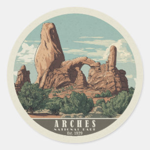 Vibrant Retro-Style Arches National Park Classic Round Sticker