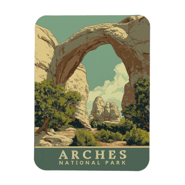 Vibrant Retro-Style Arches National Park  Magnet (Vertical)