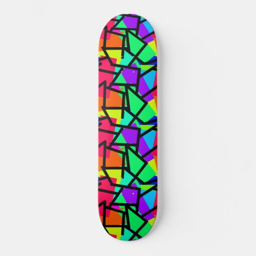 Vibrant Retro Style Geometric 80s Memphis Design Skateboard