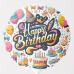 Vibrant Retro Style Happy Birthday Celebration Balloon<br><div class="desc">Dive into a burst of color and fun with this energetic "Happy Birthday" design! Featuring bold typography surrounded by an exciting array of party elements including balloons, cakes, gifts, cupcakes, party hats, and fireworks, all in a lively retro-inspired art style. Perfect for invitations, party supplies, cards, stickers and gifts that...</div>