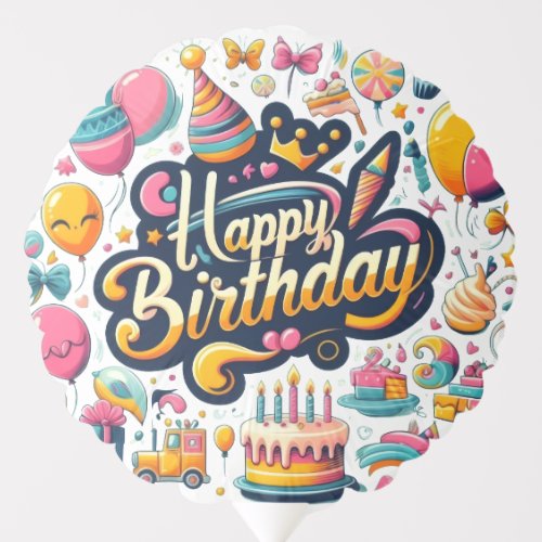 Vibrant Retro Style Happy Birthday Celebration Balloon