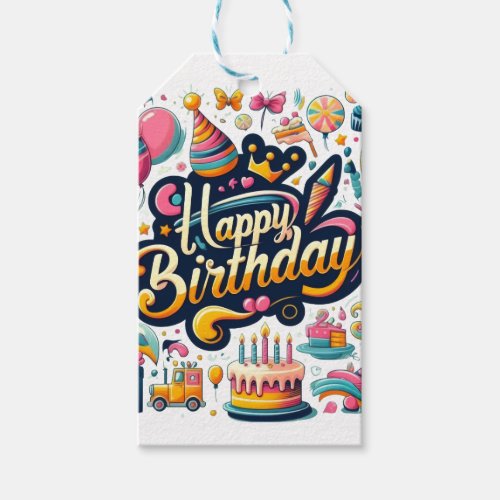 Vibrant Retro Style Happy Birthday Celebration Gift Tags