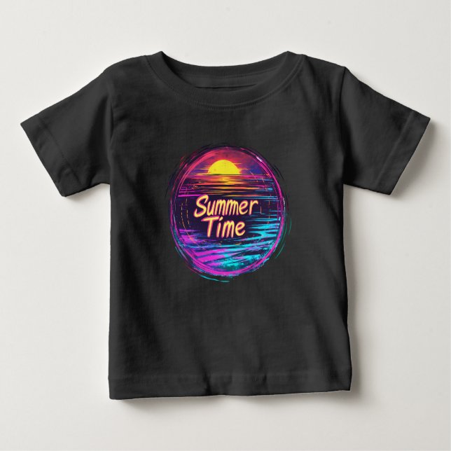 Vibrant Retro “Summer Time” Sunset T-Shirt (Front)