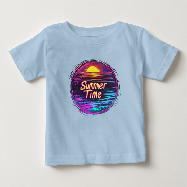Vibrant Retro “Summer Time” Sunset T-Shirt (Front)