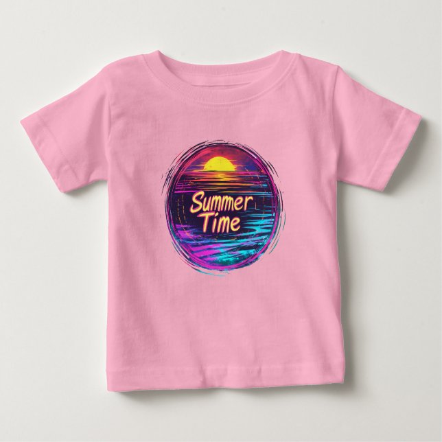 Vibrant Retro “Summer Time” Sunset T-Shirt (Front)
