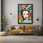 Vibrant Retro Woman Pop Art Portrait Poster<br><div class="desc">This eye-catching artwork is a vibrant example of modern pop art, blending retro aesthetics with bold, contemporary color schemes. The AI-generated glossy poster features a striking portrait of a woman, reminiscent of classic 1960s pop art, set against a backdrop of energetic, multicolored rays. The intense hues and clean lines create...</div>