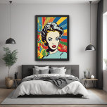 Vibrant Retro Woman Pop Art Portrait Poster<br><div class="desc">This eye-catching artwork is a vibrant example of modern pop art, blending retro aesthetics with bold, contemporary color schemes. The AI-generated poster features a striking portrait of a woman, reminiscent of classic 1960s pop art, set against a backdrop of energetic, multicolored rays. The intense hues and clean lines create a...</div>