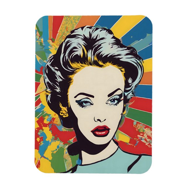 Vibrant Retro Woman Pop Portrait Art Magnet (Vertical)