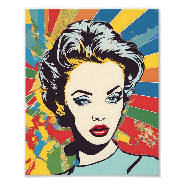 Vibrant Retro Woman Pop Portrait Art Photo Print (Front)