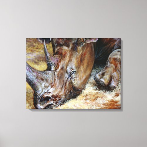 Vibrant Rhinoceros Oil Painting Photo Designed Art Canvas Print