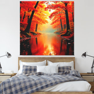 Vibrant River of Autumn Gold Design Canvas Print