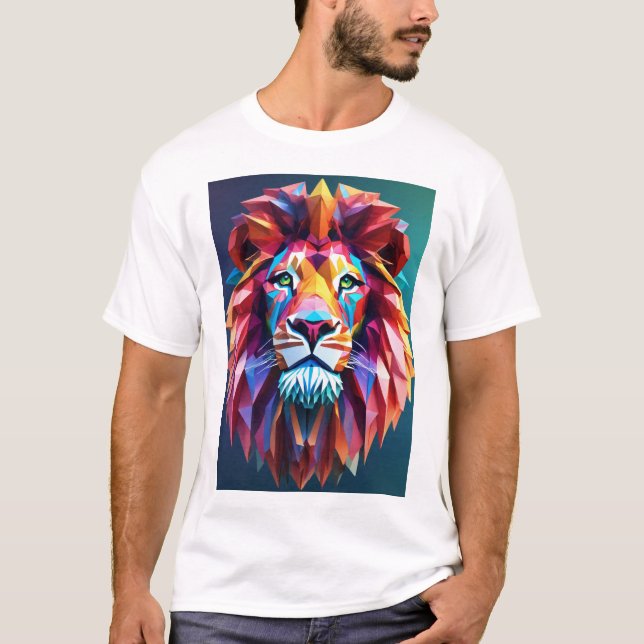 "Vibrant Roar: Colorful Lion Triangles Printed  T-Shirt (Front)