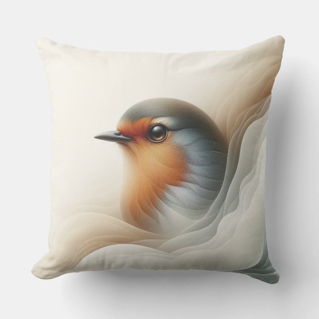 Vibrant Robin Bird Art Nature Illustration Outdoor Pillow (Front)