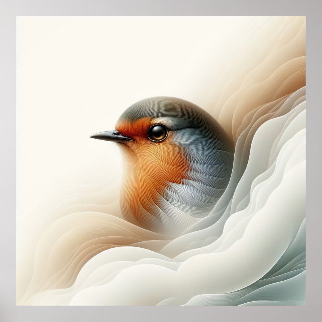 Vibrant Robin Bird Art Nature Illustration Poster (Front)
