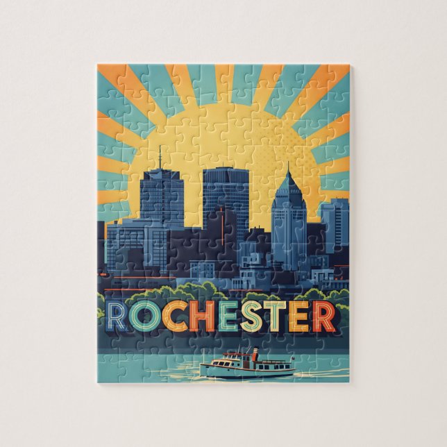 Vibrant Rochester skyline at sunset Jigsaw Puzzle (Vertical)