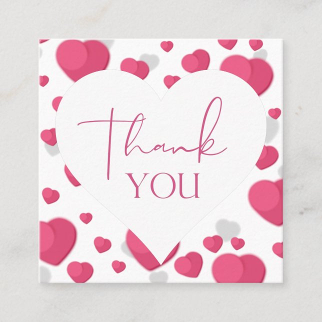 Vibrant Romantic Hearts Valentines Day Thank You Square Business Card (Front)