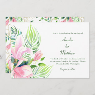 Vibrant Romantic Tropical Floral Magnolia Wedding Invitation