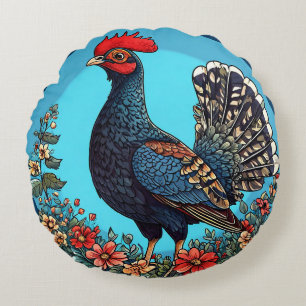🐓 Vibrant Rooster Floral Farmhouse Home decor Round Pillow