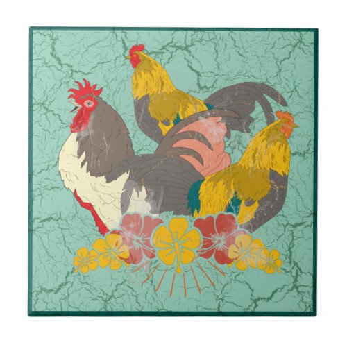 Vibrant Rooster Mosaic Colorful Chicken Tile