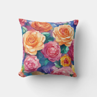 "Vibrant Rose Delight: Colorful Throw Pillow Desig