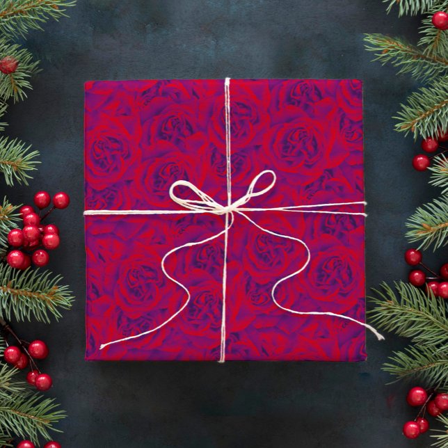 Vibrant Rose Flowers Pattern Floral Purple Red Wrapping Paper (Creator Uploaded)