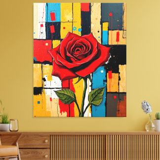 Vibrant Rose in Abstract Cityscape Canvas Print