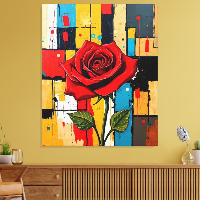 Vibrant Rose in Abstract Cityscape Canvas Print (Insitu(LivingRoom))