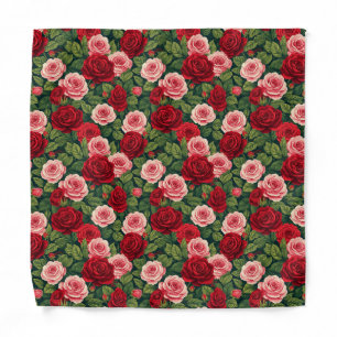 Vibrant Rose Pattern With Red And Pink Roses Bandana