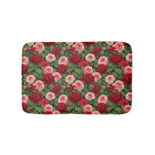 Vibrant Rose Pattern With Red And Pink Roses Bath Mat