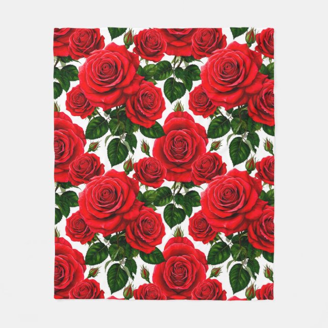 Vibrant Rose Pattern With Red And Pink Roses Fleece Blanket (Front)