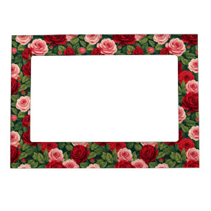 Vibrant Rose Pattern With Red And Pink Roses Magnetic Frame