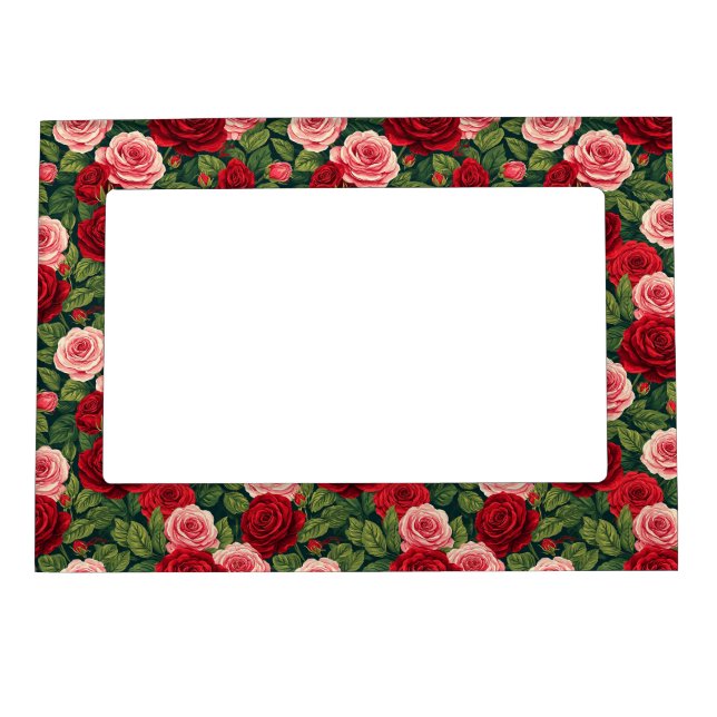 Vibrant Rose Pattern With Red And Pink Roses Magnetic Frame (Front)
