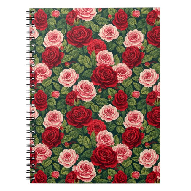 Vibrant Rose Pattern With Red And Pink Roses Notebook (Front)