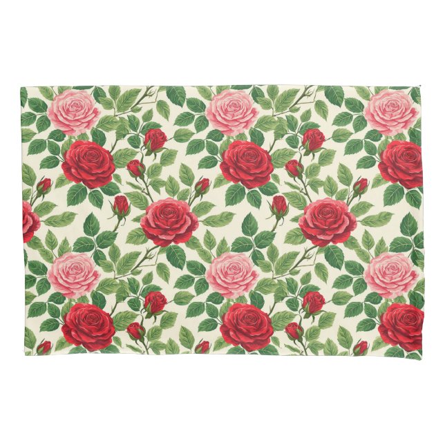 Vibrant Rose Pattern With Red And Pink Roses Pillow Case (Front)