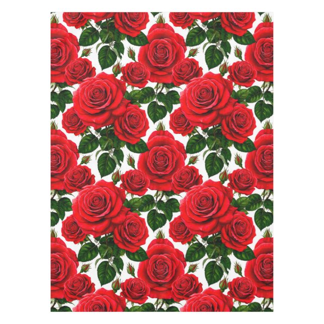 Vibrant Rose Pattern With Red And Pink Roses Tablecloth (Front)