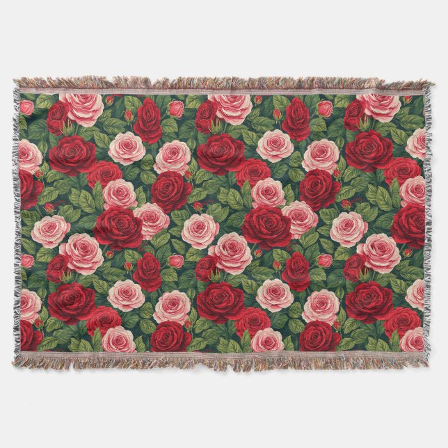 Vibrant Rose Pattern With Red And Pink Roses Throw Blanket (Front)