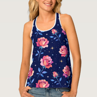 Vibrant Roses Against Starry Night Sky Tank Top