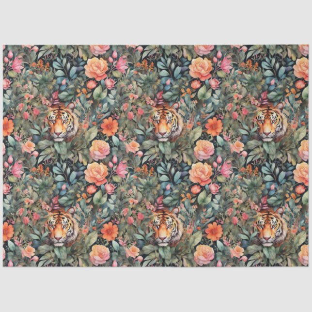 Vibrant roses and tigers jungle  tissue paper (Front)