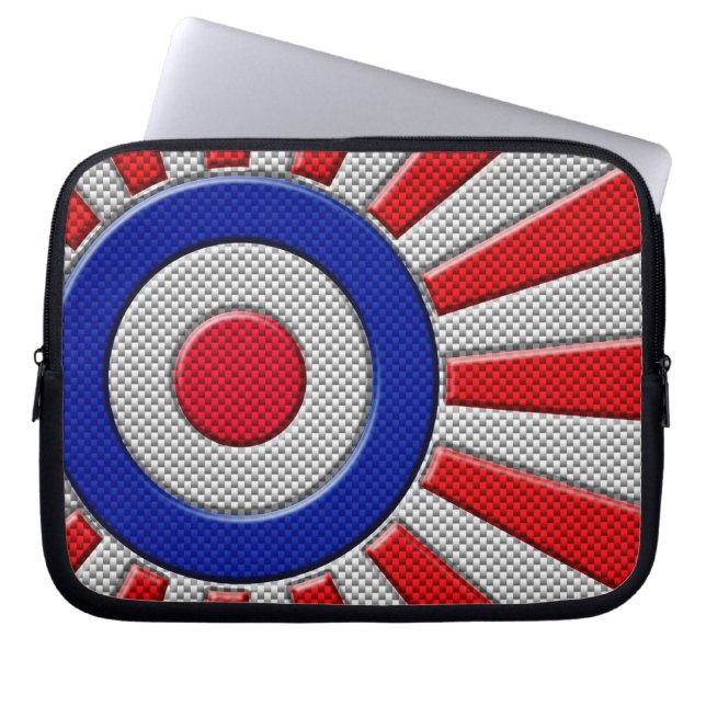 Vibrant Roundel Sunburst Design Carbon Fiber Style Laptop Sleeve (Front)
