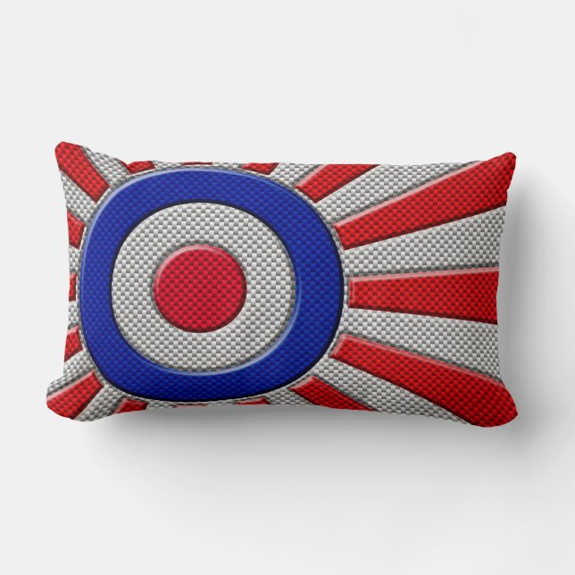 Vibrant Roundel Sunburst Design Carbon Fiber Style Lumbar Pillow (Front)