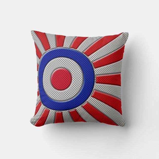 Vibrant Roundel Sunburst Design Carbon Fiber Style Throw Pillow (Front)