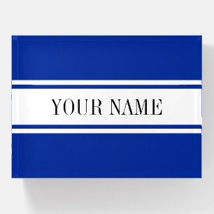 Vibrant Royal Blue White Racing Stripes Your Text Paperweight
