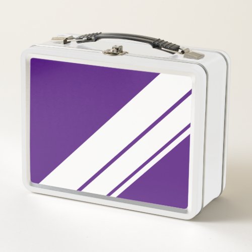 Vibrant Royal Purple Wide White Diagonal Stripes   Metal Lunch Box