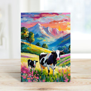 Vibrant Rural Landscape with Cows Card