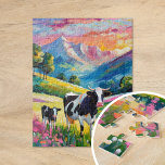 Vibrant Rural Landscape with Cows Jigsaw Puzzle<br><div class="desc">A heartwarming modern impressionist painting of a mother cow and her calf in a serene rural mountain pasture, brought to life with bright, vibrant colors and thick abstract brushstrokes. The dynamic strokes capture the peaceful bond between the animals, while the rich hues of green, blue, and earthy tones create a...</div>